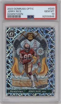 Jerry Rice from the 2023 Donruss Optic set graded by PSA and given an overall grade of 10.