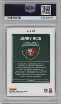 Jerry Rice from the 2023 Donruss Optic set graded by PSA and given an overall grade of 10.
