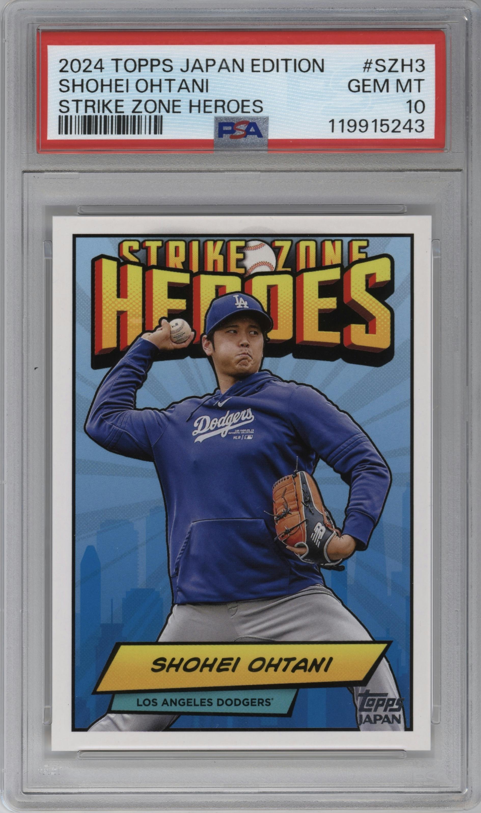 Shohei Ohtani from the 2024 Topps Japan Edition set graded by PSA and given an overall grade of 10.