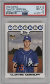 Clayton Kershaw from the 2008 Topps Updates & Highlights set graded by PSA and given an overall grade of 10.