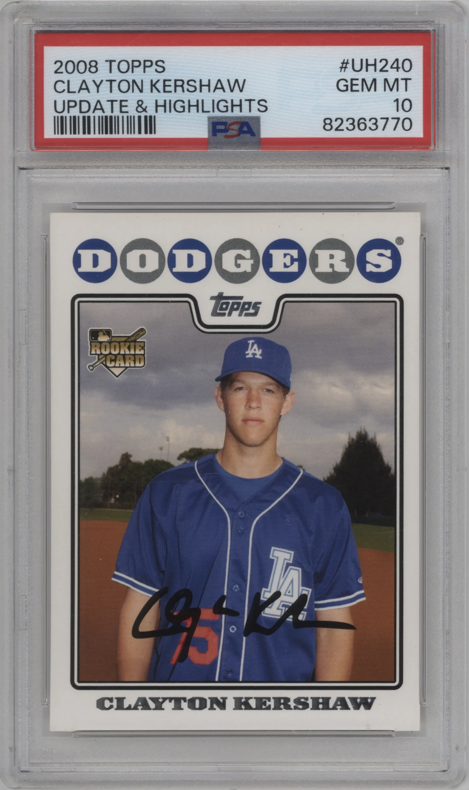 Clayton Kershaw from the 2008 Topps Updates & Highlights set graded by PSA and given an overall grade of 10.