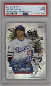 Shohei Ohtani from the 2025 Topps set graded by PSA and given an overall grade of 9.
