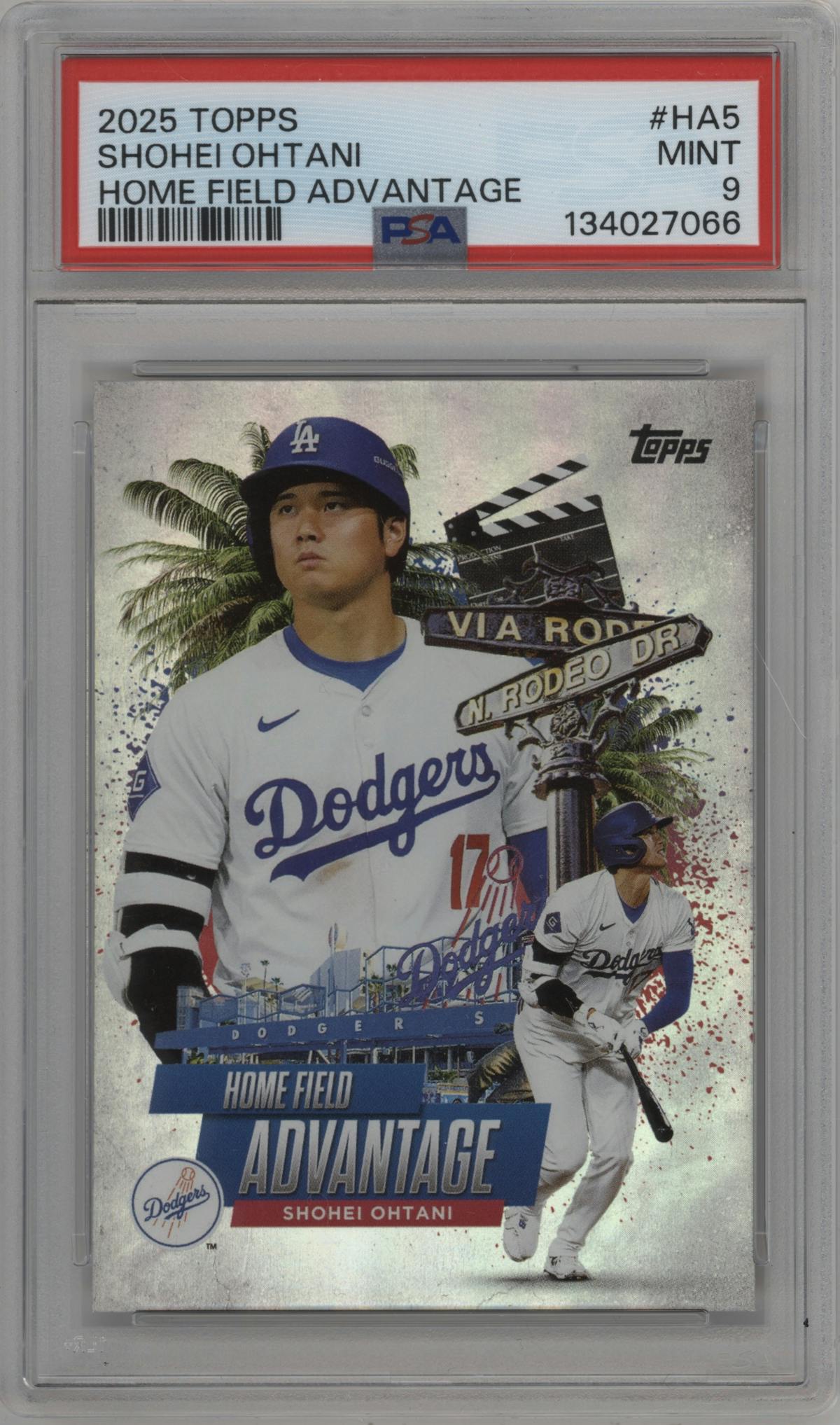 Shohei Ohtani from the 2025 Topps set graded by PSA and given an overall grade of 9.
