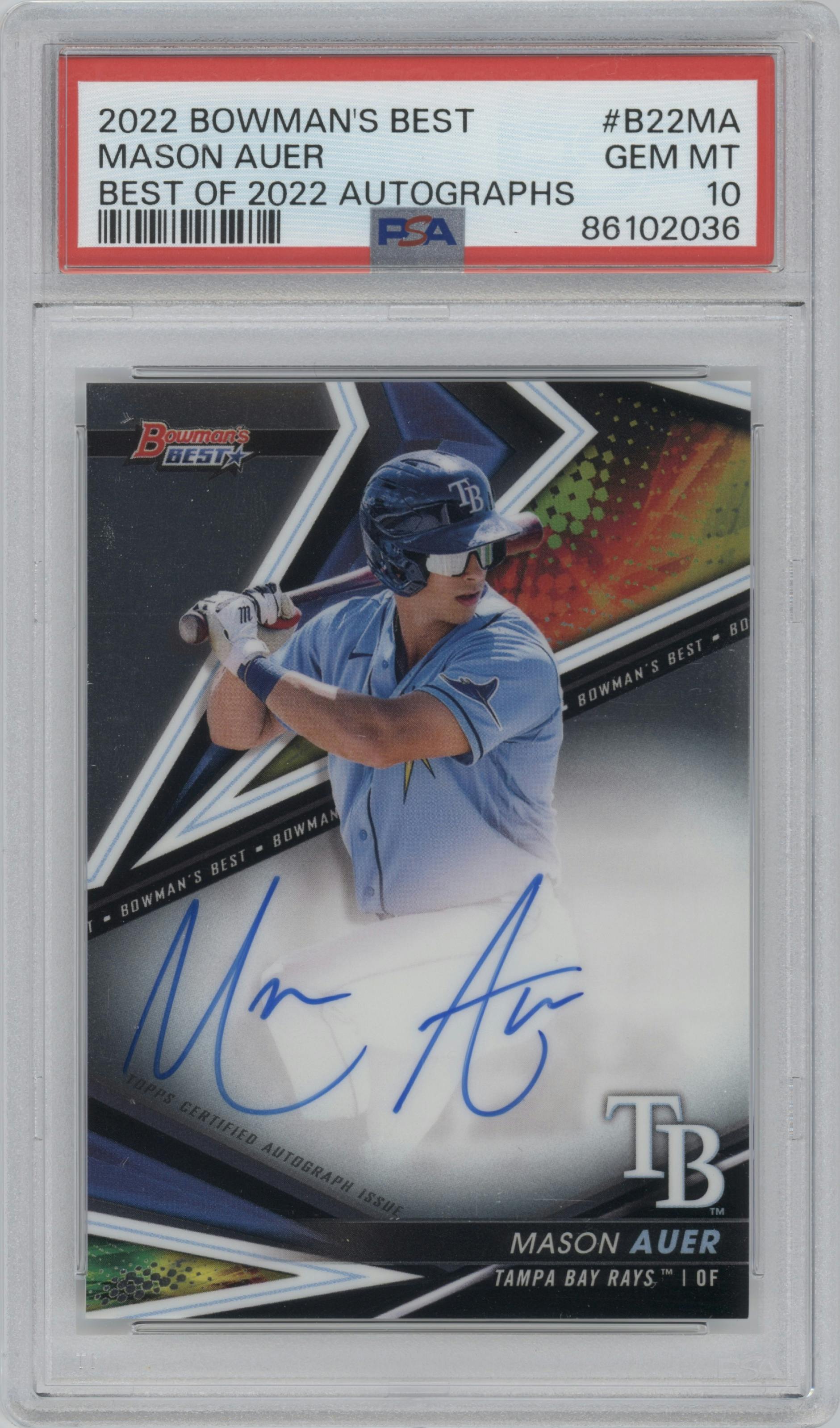 Mason Auer from the 2022 Bowman’s Best   set graded by PSA and given an overall grade of 10.