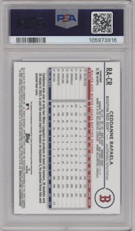 Ceddanne Rafaela from the 2024 Topps Chrome set featuring a Purple Speckle Refractor parallel graded by PSA and given an overall grade of 9.