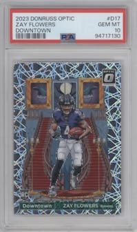 Zay Flowers from the 2023 Donruss Optic set graded by PSA and given an overall grade of 10.