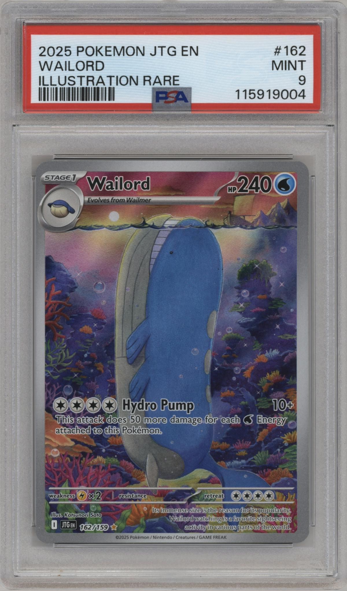 Wailord from the 2025 Pokemon SV set graded by PSA and given an overall grade of 9.