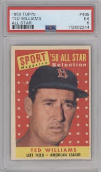 Ted Williams from the 1958 Topps set graded by PSA and given an overall grade of 5.