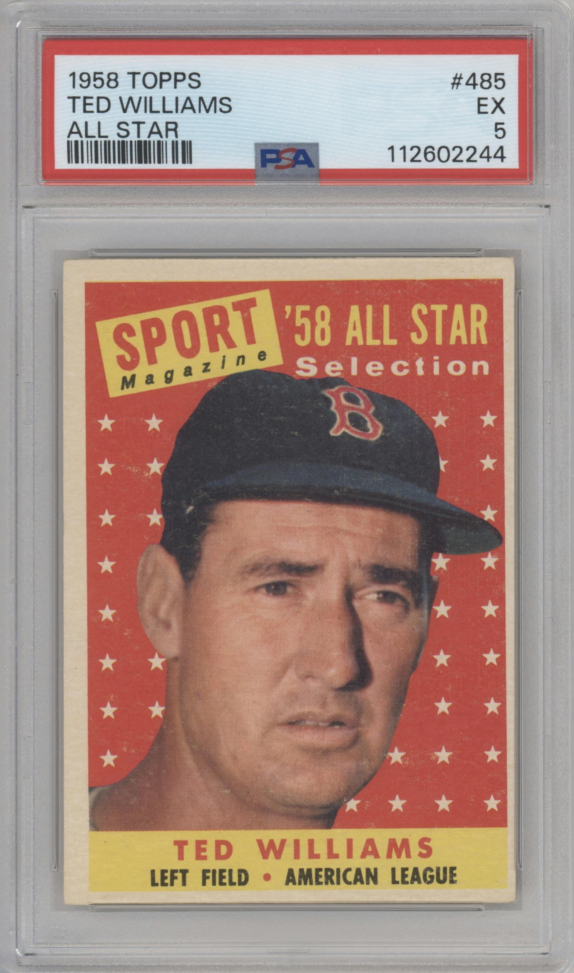 Ted Williams from the 1958 Topps set graded by PSA and given an overall grade of 5.