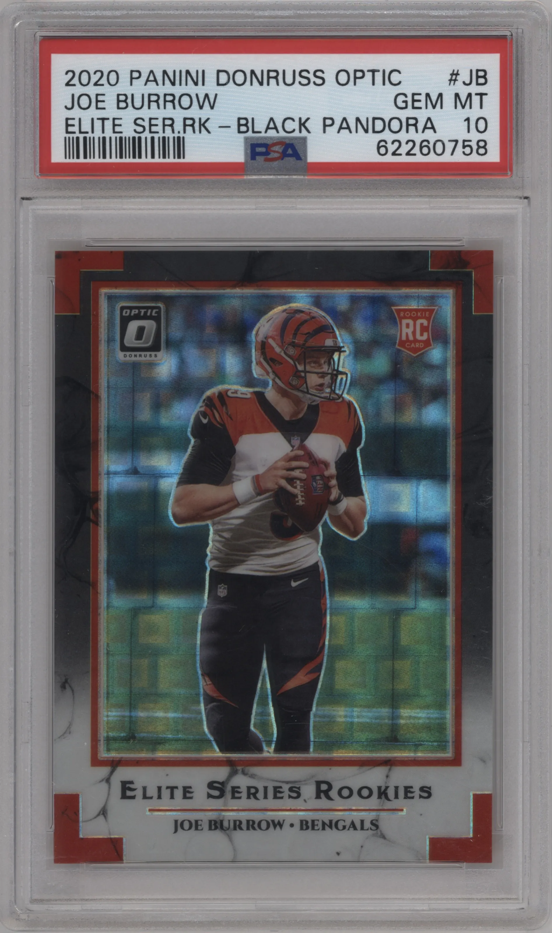 2020 Panini Donruss Optic Elite Series Rke. Joe Burrow Black Pandora #ESR-JB PSA 10
