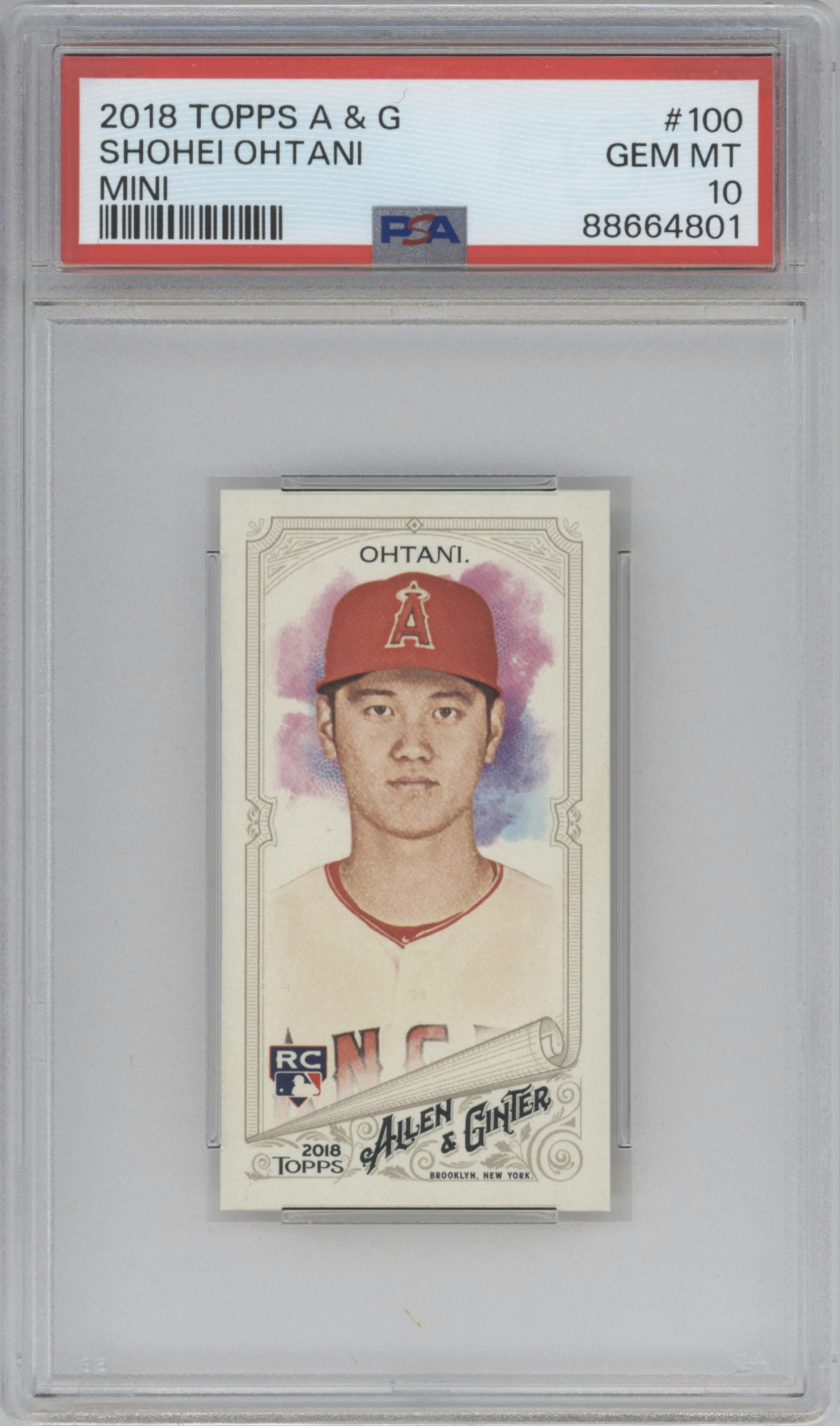 Shohei Ohtani from the 2018 Topps Allen & Ginter set featuring a Mini parallel graded by PSA and given an overall grade of 10.