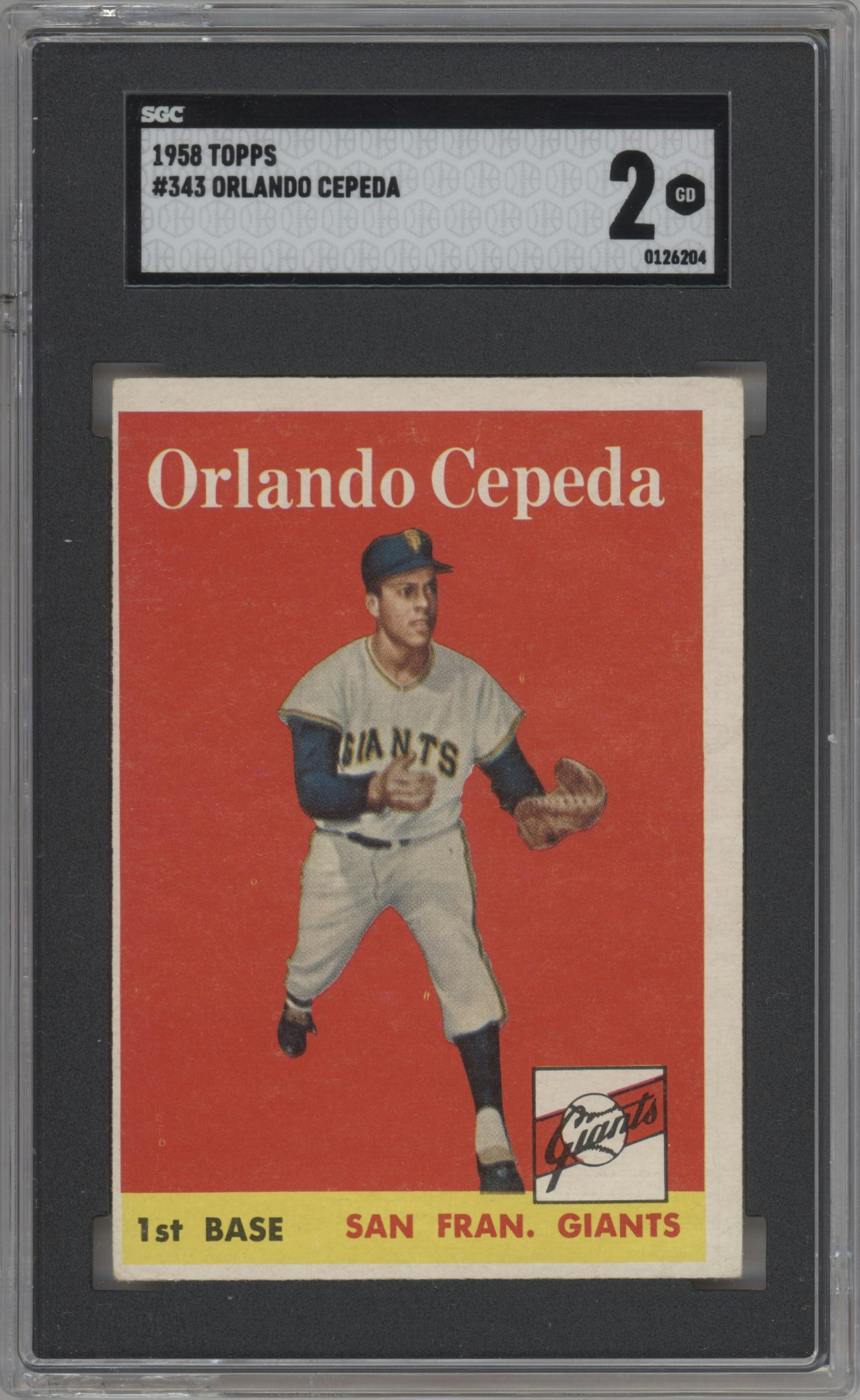 Orlando Cepeda from the 1958 Topps set graded by SGC and given an overall grade of 2.