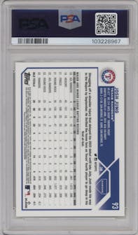 Josh Jung from the 2023 Topps Chrome Logofractor Edition set featuring a Yellow Refractor parallel graded by PSA and given an overall grade of 9.