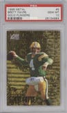 Brett Favre from the 1996 Fleer Metal set graded by PSA and given an overall grade of 10.