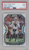 Derek Carr from the 2020 Panini Prizm set featuring a White Sparkle parallel graded by PSA and given an overall grade of 9.