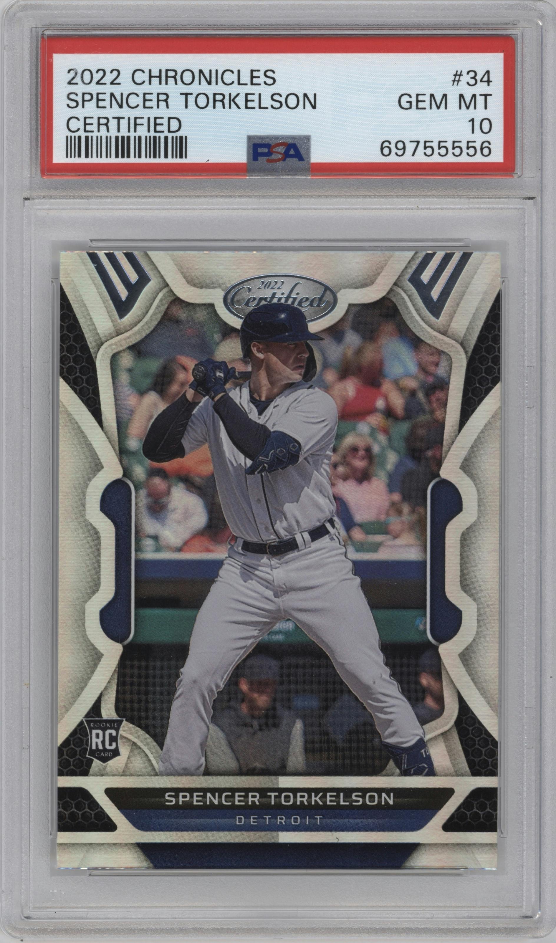 Spencer Torkelson from the 2022 Panini Chronicles set graded by PSA and given an overall grade of 10.
