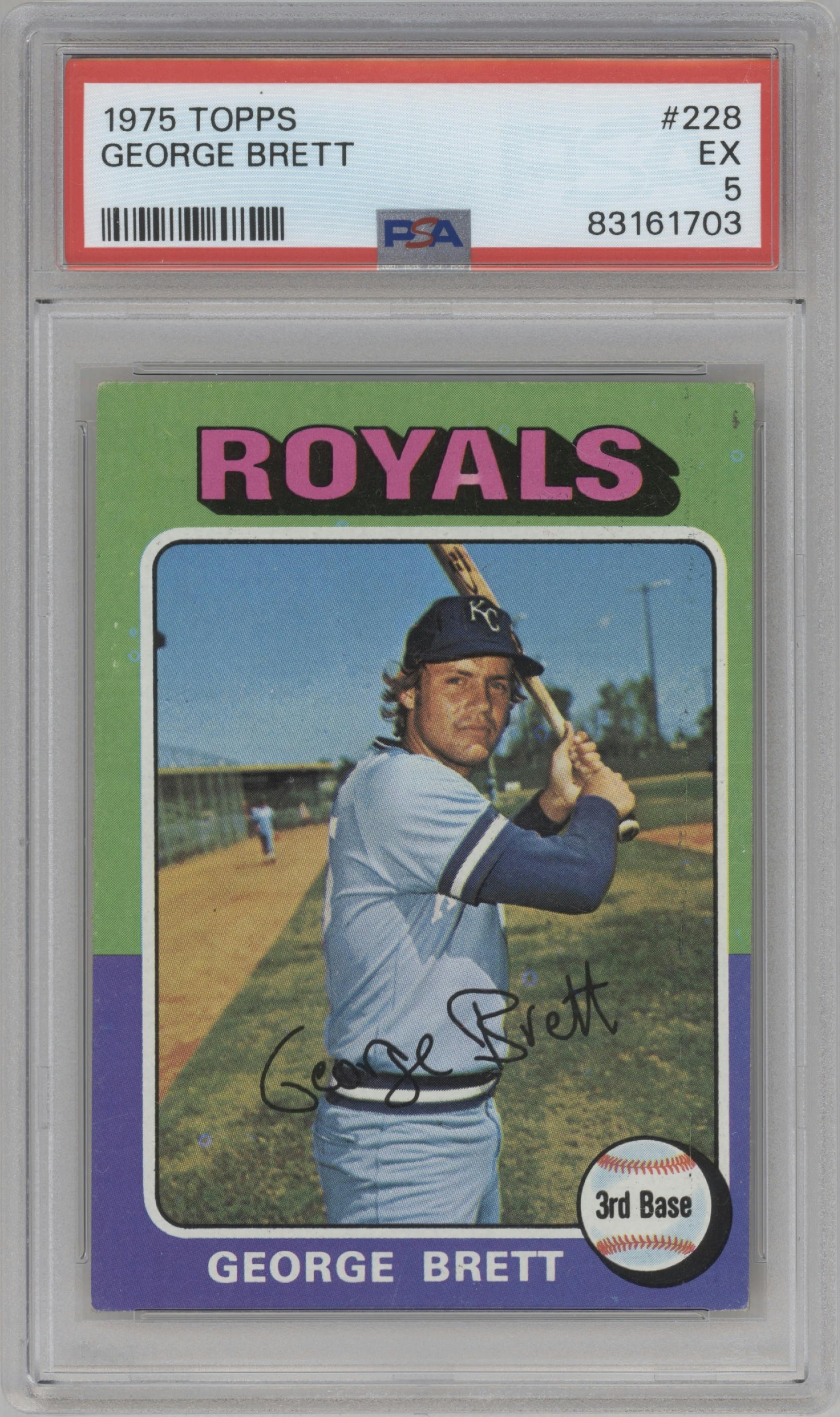 George Brett from the 1975 Topps set graded by PSA and given an overall grade of 5.