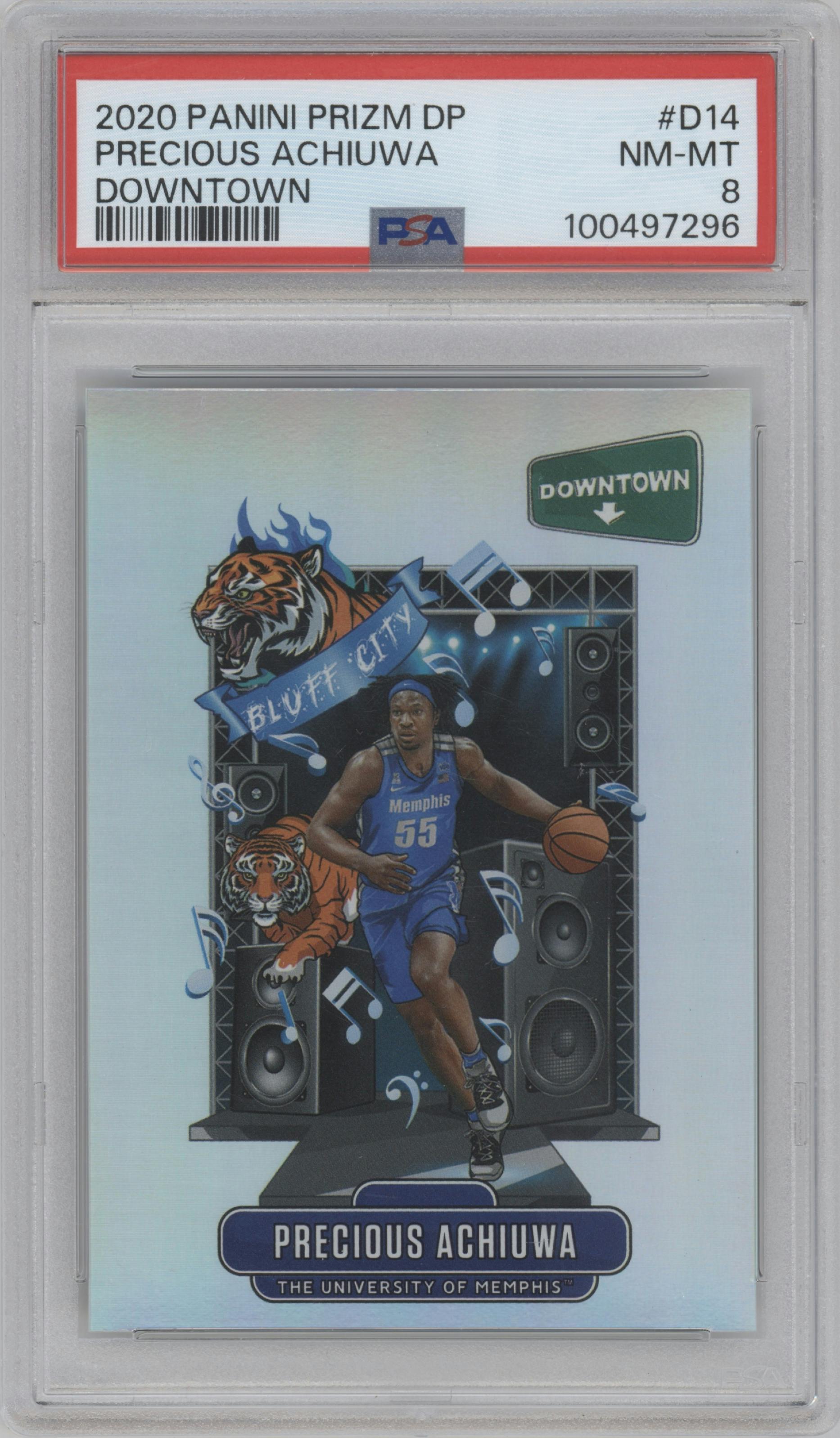 Precious Achiuwa from the 2020-21 Panini Prizm Draft Picks set graded by PSA and given an overall grade of 8.