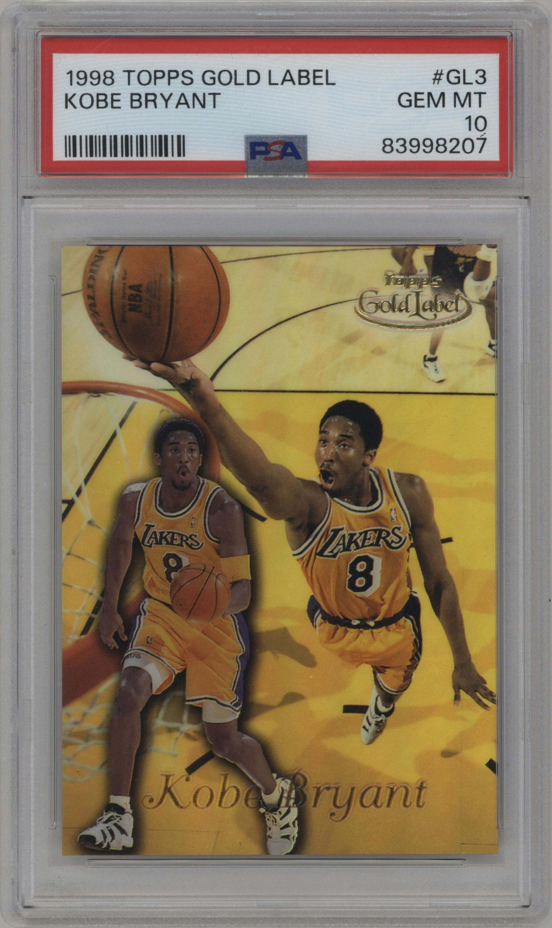 Kobe Bryant from the 1998-99 Topps set graded by PSA and given an overall grade of 10.