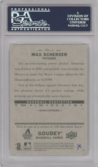 Max Scherzer from the 2008 Upper Deck Goudey set graded by PSA and given an overall grade of 9.