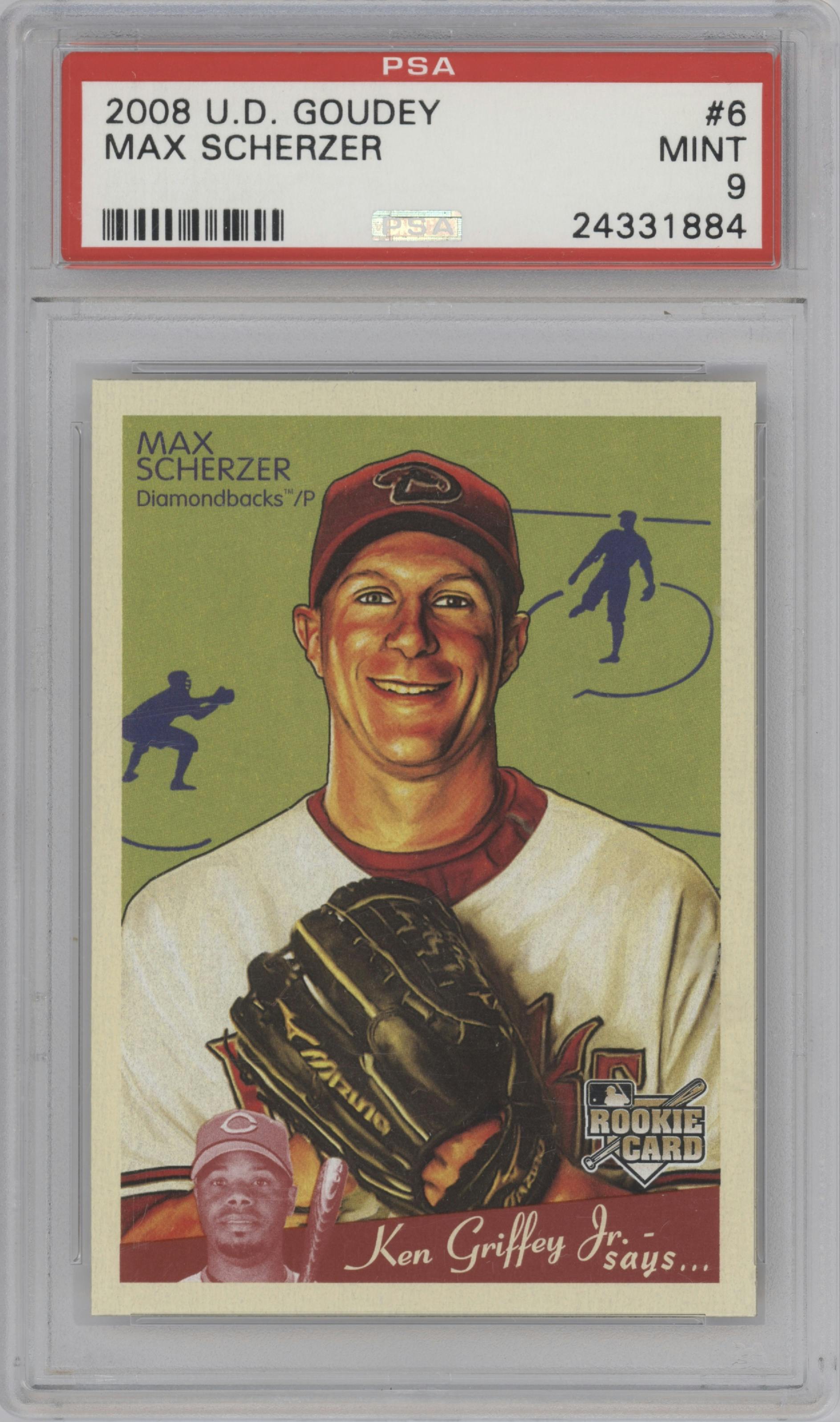 Max Scherzer from the 2008 Upper Deck Goudey set graded by PSA and given an overall grade of 9.