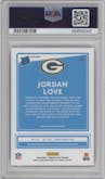 Jordan Love from the 2020 Panini Donruss Optic set featuring a Holo parallel graded by PSA and given an overall grade of 10.
