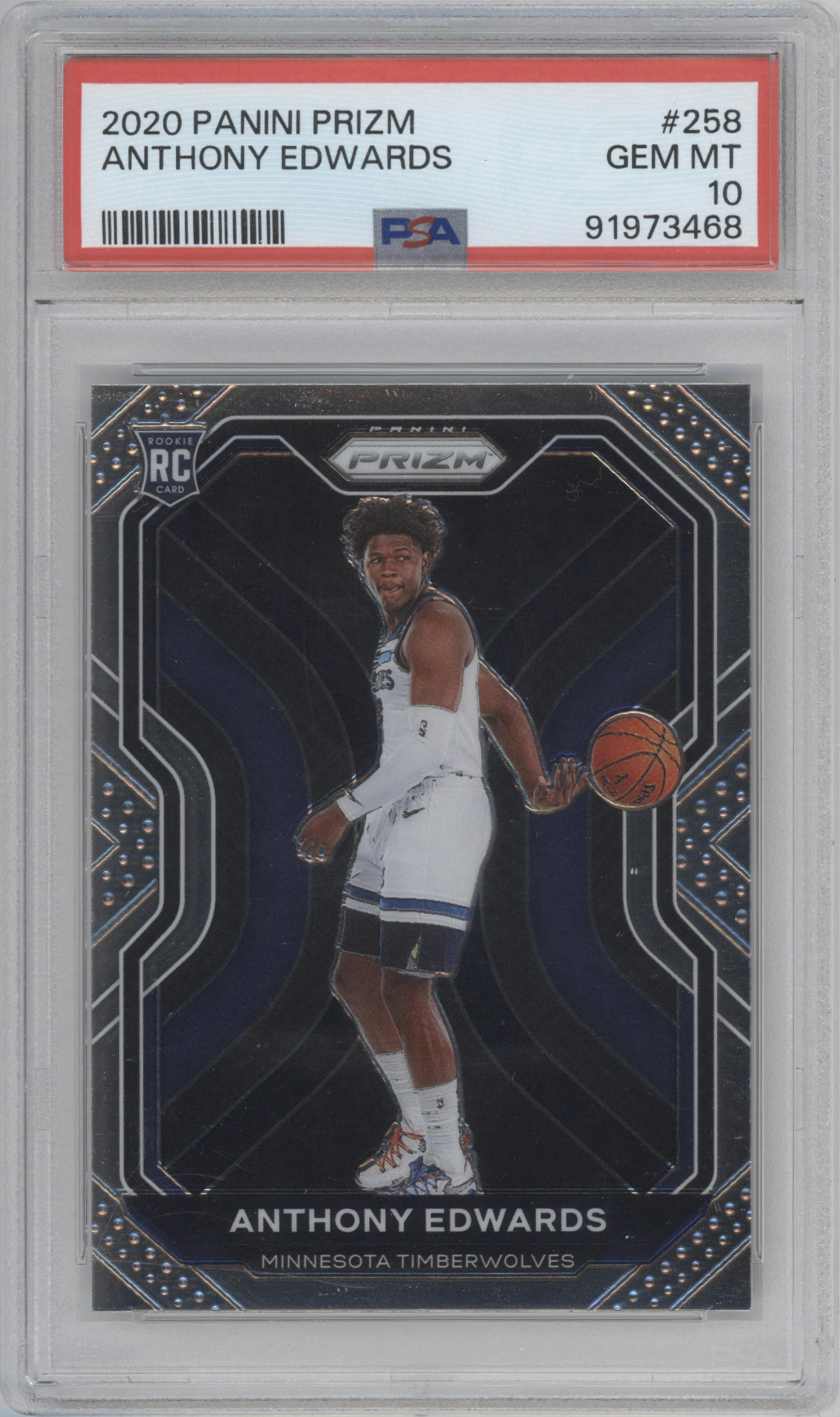 Anthony Edwards from the 2020-21 Panini Prizm set graded by PSA and given an overall grade of 10.