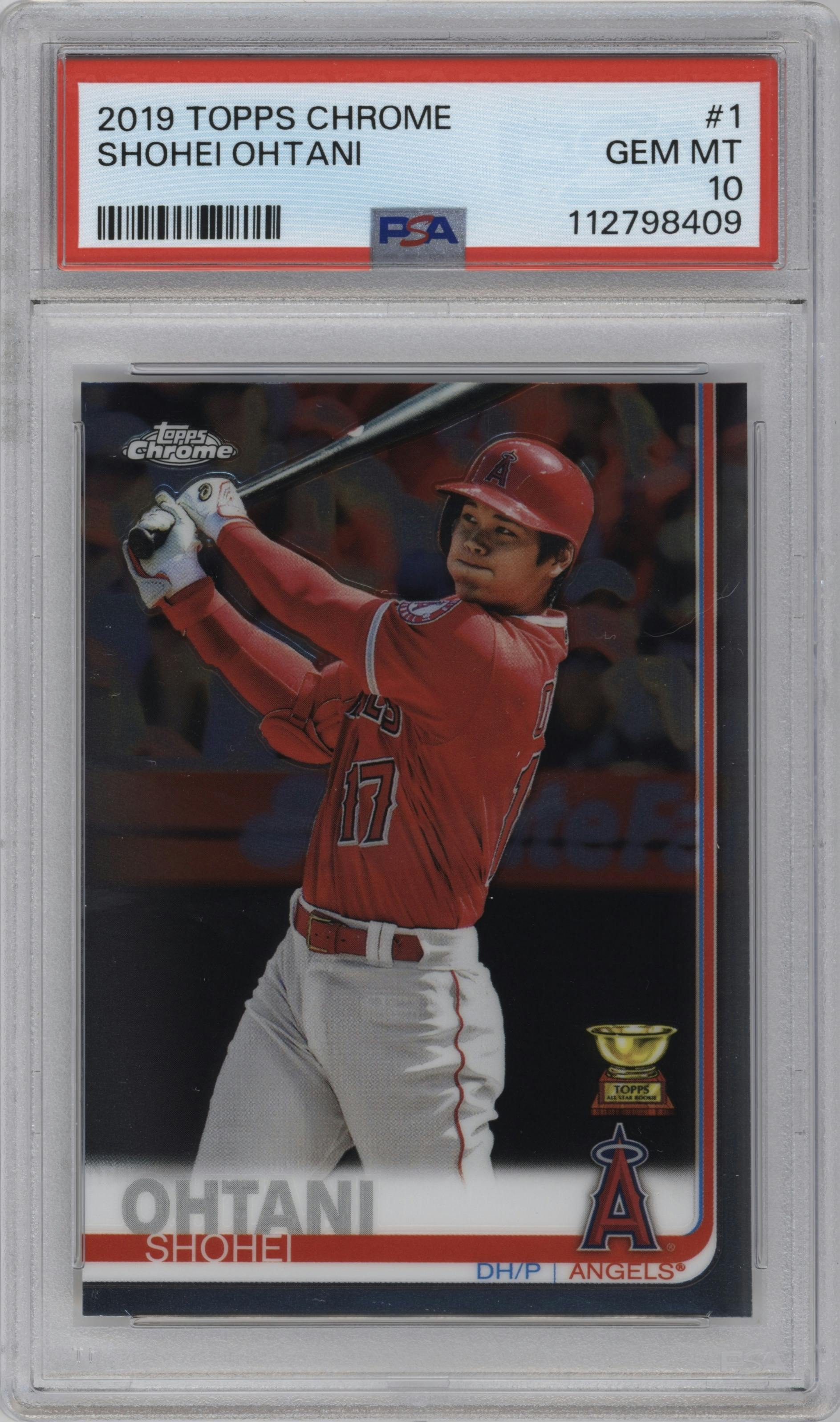 Shohei Ohtani from the 2019 Topps Chrome set graded by PSA and given an overall grade of 10.