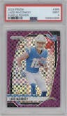 Ladd McConkey from the 2024 Panini Prizm set featuring a Purple Power Prizm parallel graded by PSA and given an overall grade of 9.