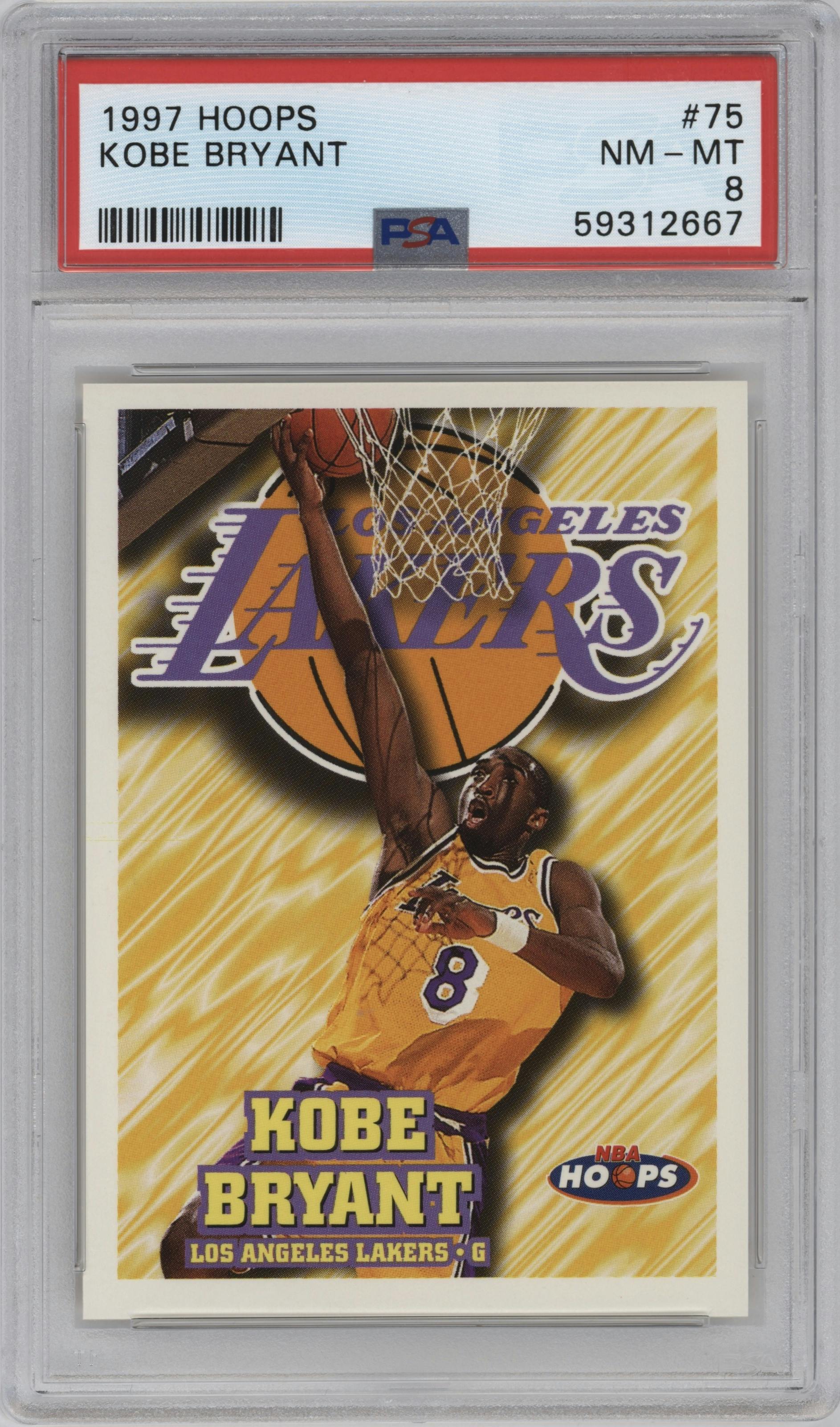 Kobe Bryant from the 1997-98 NBA Hoops set graded by PSA and given an overall grade of 8.