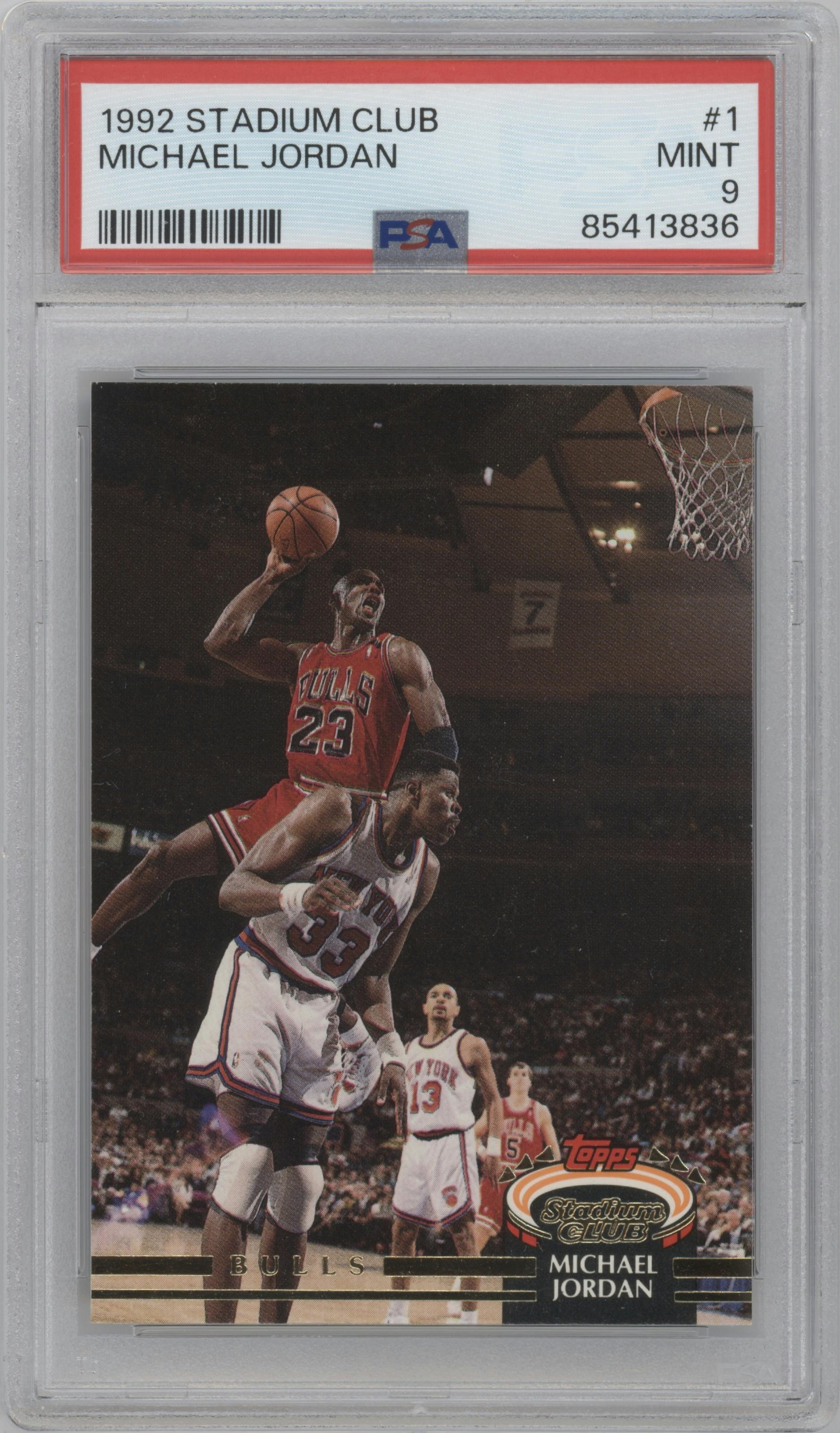 Michael Jordan from the 1992-93 Topps Stadium Club set graded by PSA and given an overall grade of 9.