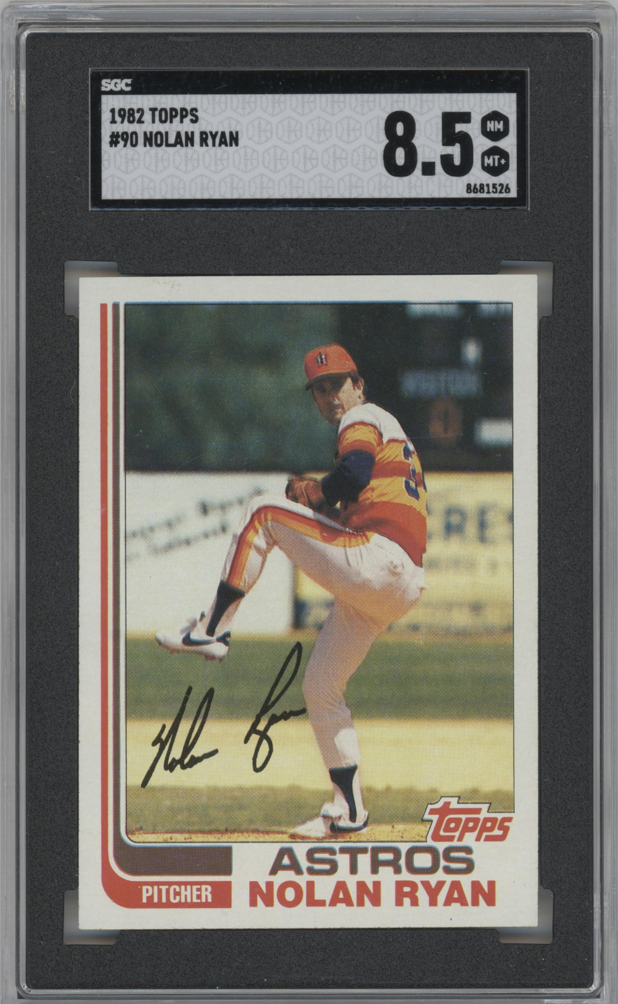 Nolan Ryan from the 1982 Topps set graded by SGC and given an overall grade of 8.5.