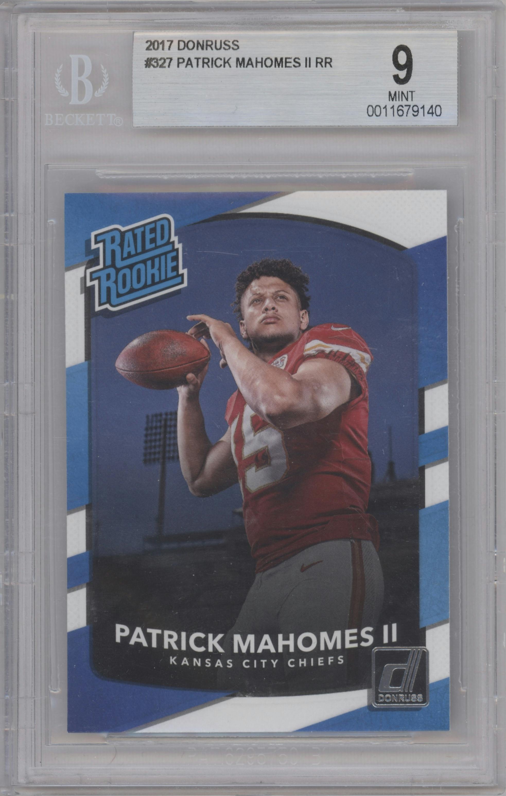 Patrick Mahomes II from the 2017 Panini Donruss set graded by Beckett and given an overall grade of 9.