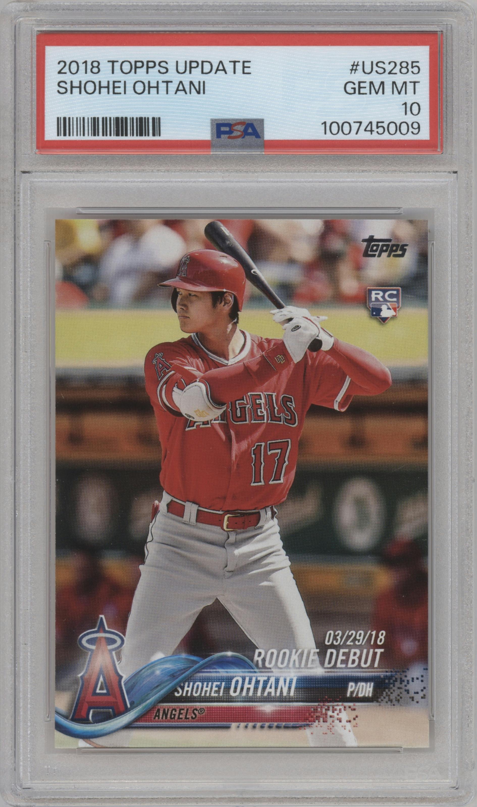 Shohei Ohtani from the 2018 Topps Update set graded by PSA and given an overall grade of 10.