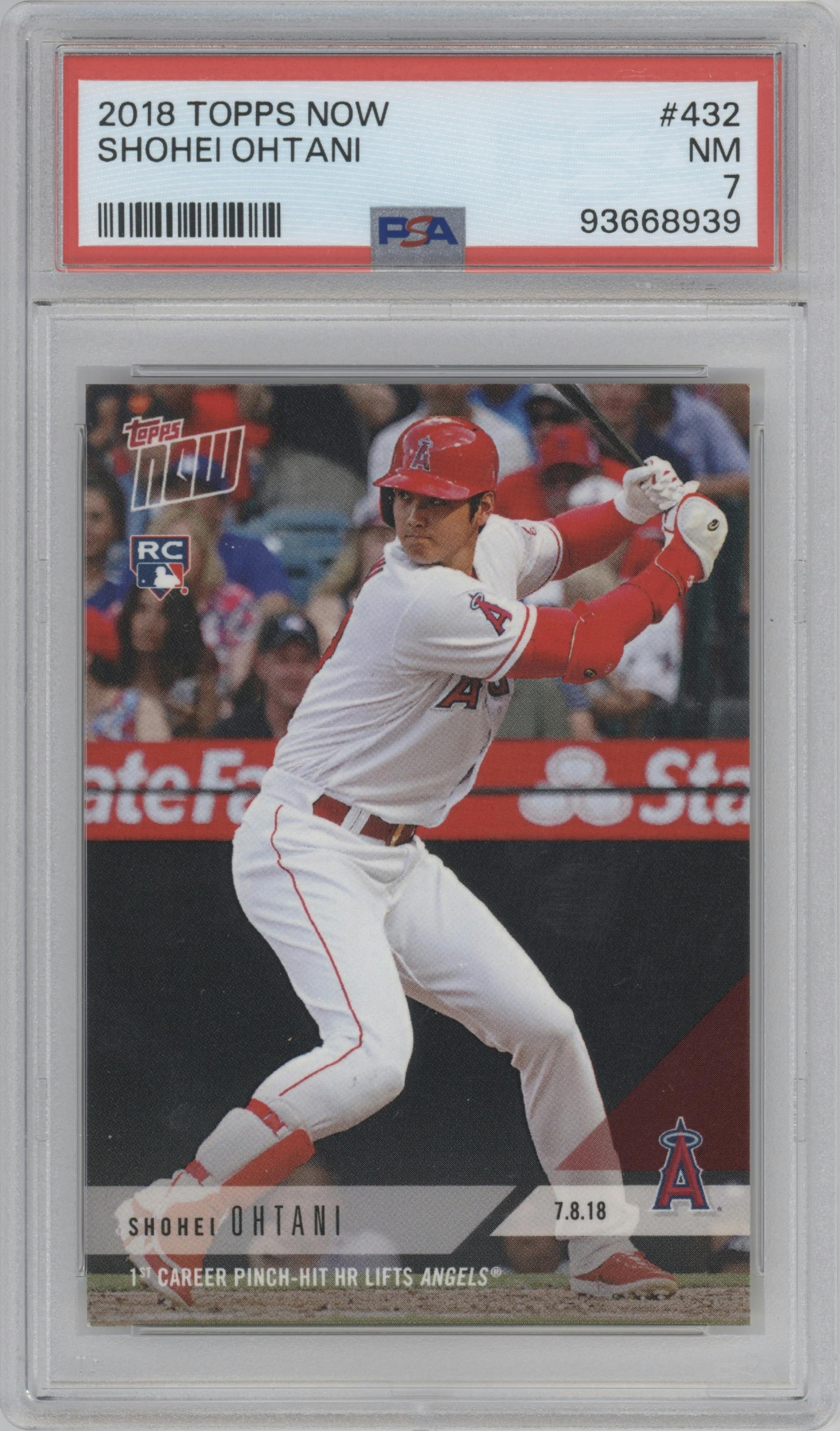 Shohei Ohtani from the 2018 Topps Now set graded by PSA and given an overall grade of 7.