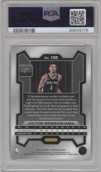Victor Wembanyama from the 2023-24 Panini Prizm set graded by PSA and given an overall grade of 10.