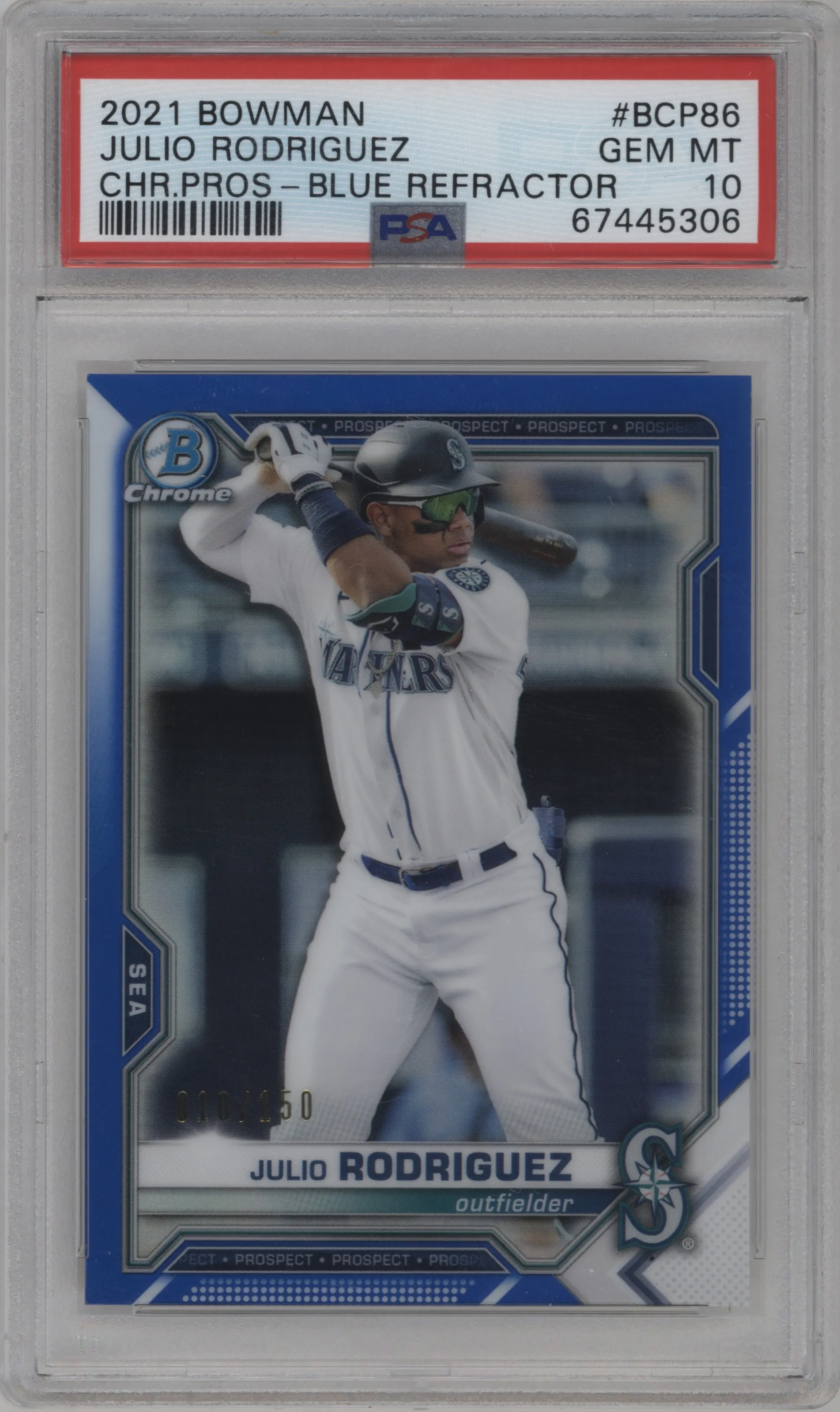 2021 Bowman Chr.Pros. Julio Rodriguez Blue Refractor #BCP-86 PSA 10