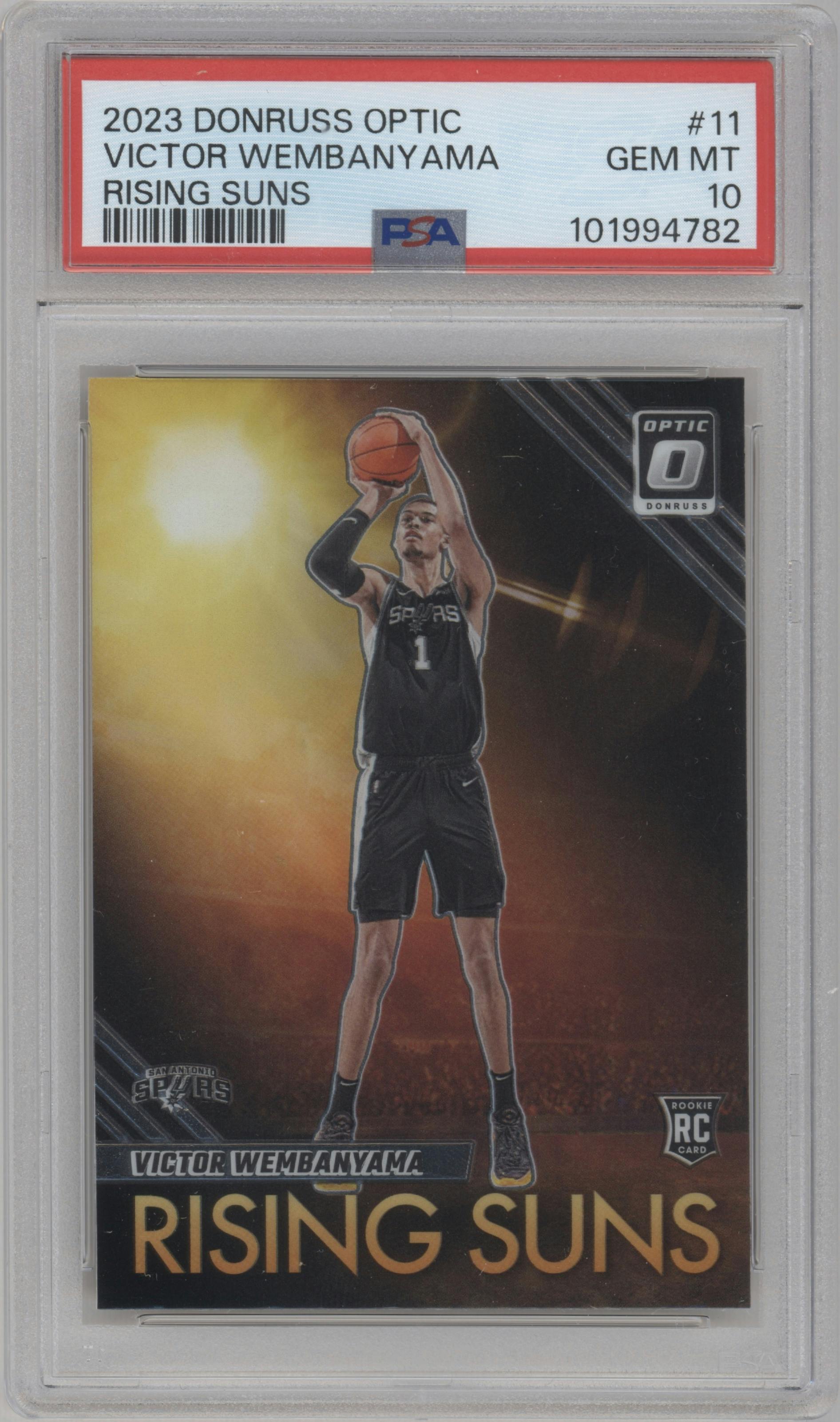 Victor Wembanyama from the 2023-24 Donruss Optic set graded by PSA and given an overall grade of 10.