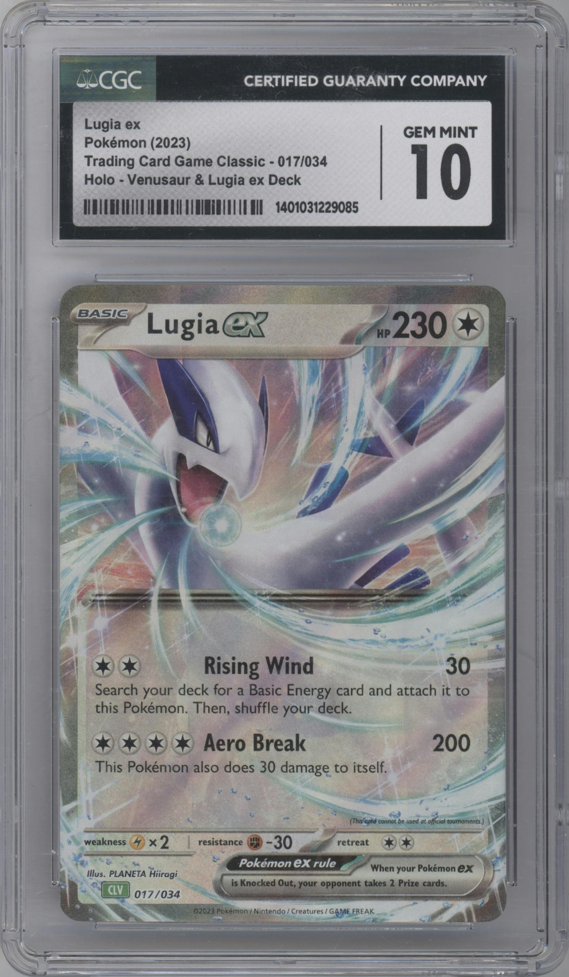 Lugia ex from the 2023 Pokemon CLV set graded by CSG and given an overall grade of 10.