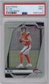 Bo Nix from the 2024 Panini Prizm set featuring a Silver Prizm parallel graded by PSA and given an overall grade of 9.