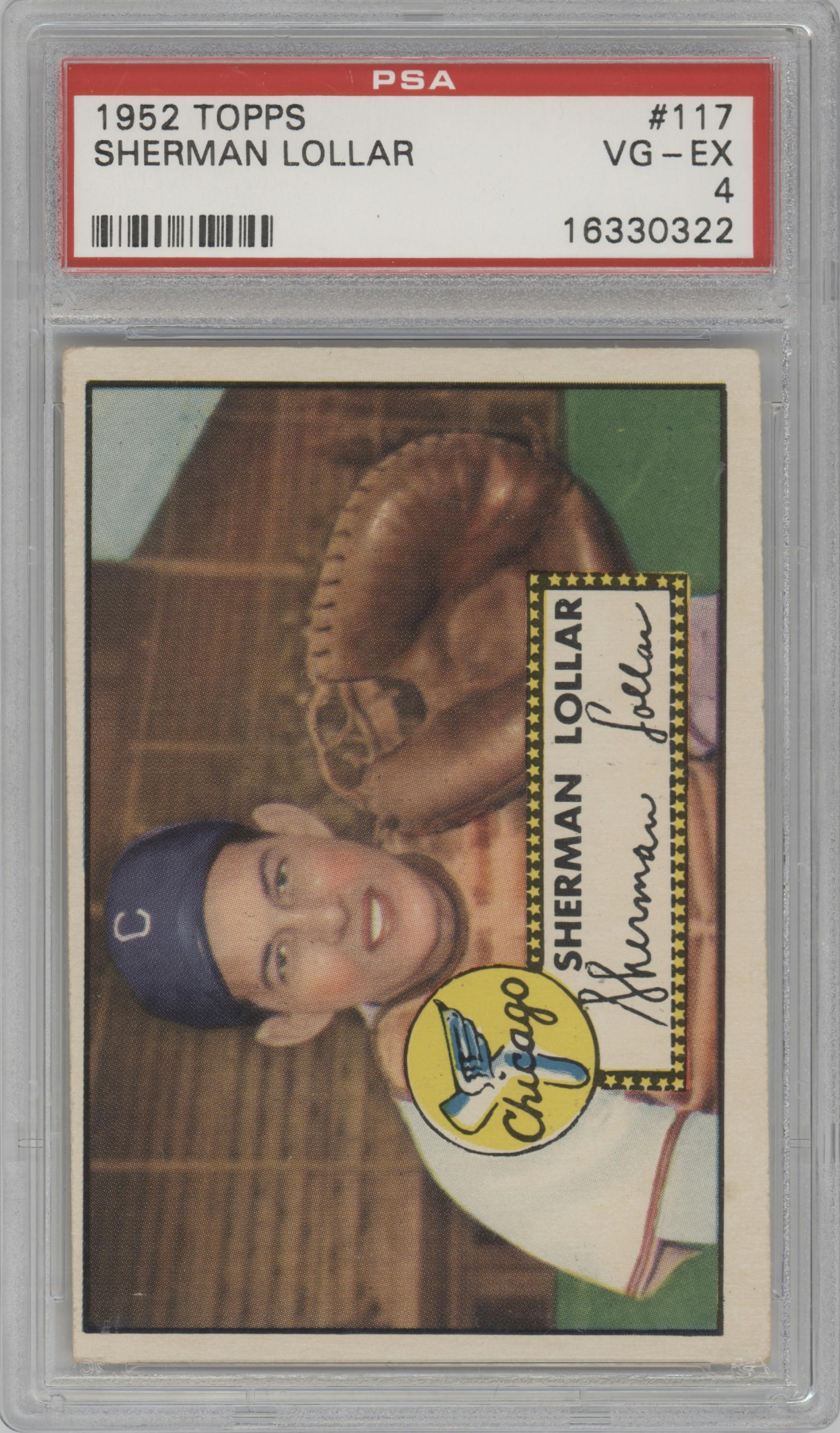 Sherm Lollar from the 1952 Topps set graded by PSA and given an overall grade of 4.