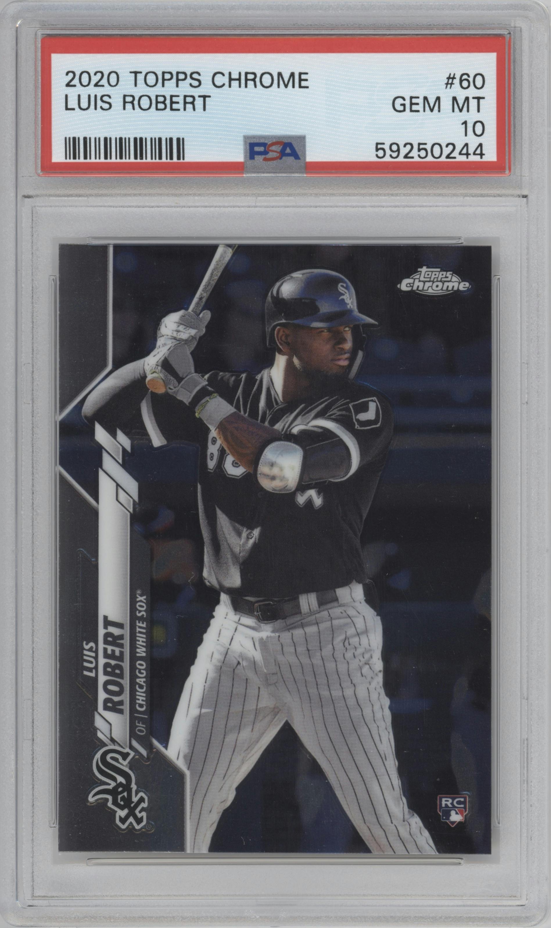 Luis Robert from the 2020 Topps Chrome set graded by PSA and given an overall grade of 10.