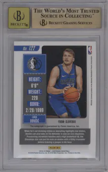 Luka Doncic from the 2018-19 Panini Contenders set featuring a Ticket Cracked Ice parallel graded by Beckett and given an overall grade of 9.5.