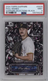 Paul Skenes from the 2024 Topps Chrome Update Sapphire Edition set featuring a Black Sapphire  parallel graded by PSA and given an overall grade of 9.