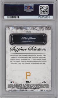 Paul Skenes from the 2024 Topps Chrome Update Sapphire Edition set featuring a Black Sapphire parallel graded by PSA and given an overall grade of 9.