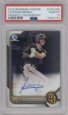Jackson Merrill from the 2022 Bowman Chrome set graded by PSA and given an overall grade of 10.