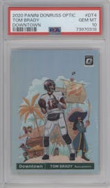 Tom Brady from the 2020 Panini Donruss Optic set graded by PSA and given an overall grade of 10.