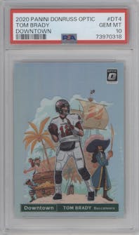 Tom Brady from the 2020 Panini Donruss Optic set graded by PSA and given an overall grade of 10.