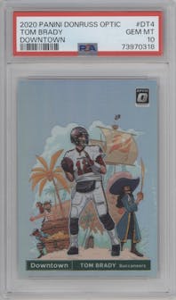 Tom Brady from the 2020 Panini Donruss Optic set graded by PSA and given an overall grade of 10.