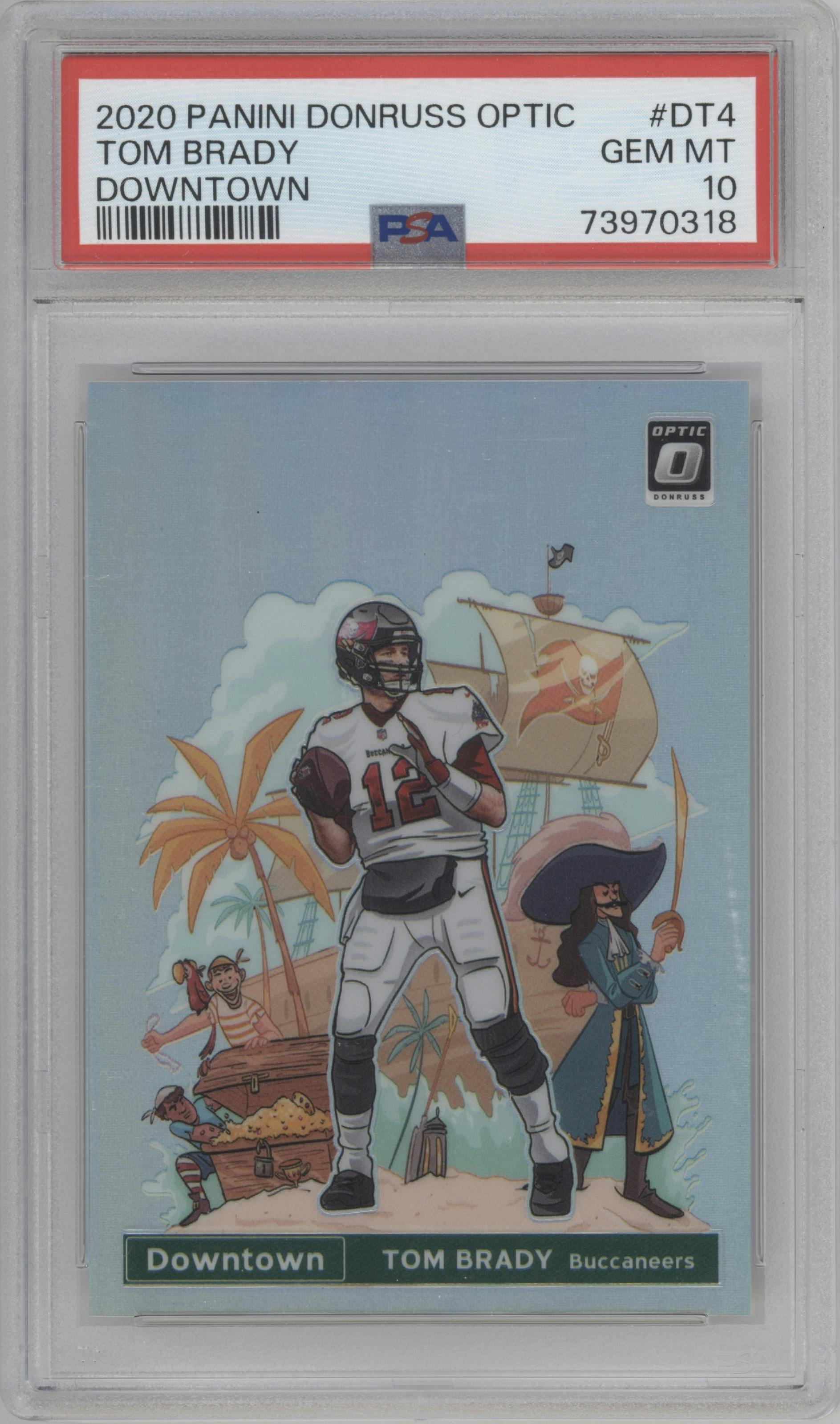 Tom Brady from the 2020 Panini Donruss Optic set graded by PSA and given an overall grade of 10.